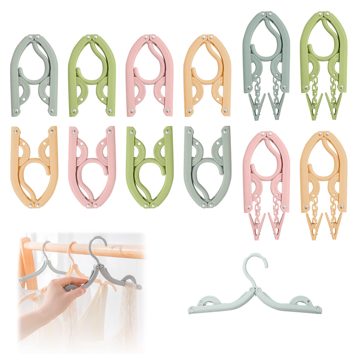 8 Portable Travel Hangers and 4 Folding Hangers with Clips, Multi-Function Hangers, Portable Folding Hangers, Non-Slip Hangers for Tourism, Hotels, Outdoor, and Family Camping