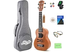 Amdini Rabbit 21 inch Soprano Ukulele Sapele Small Hawaiian Guitar Set with Case Strap Tuner Picks Nylon Strings Primary Tutorial