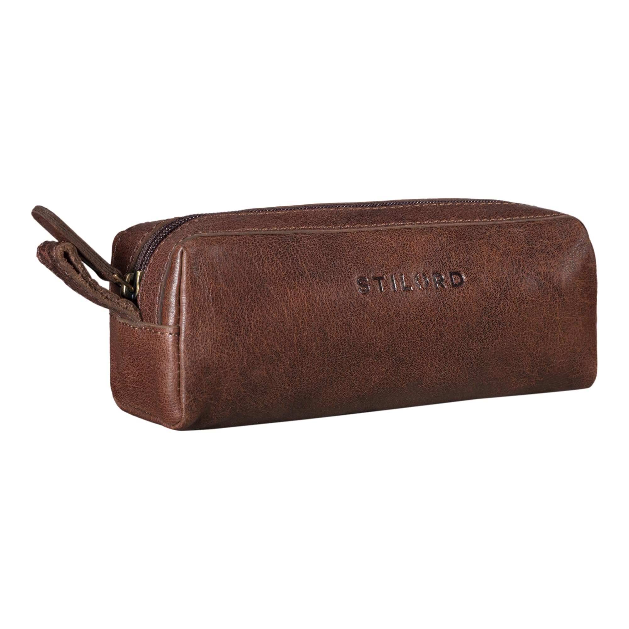 STILORD "Linus" Pencil Case Leather Pen Case Pouch Office University College Women Men Stationary Vintage Leather Colour:maraska - Dark Brown — image 1