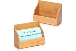 SHIQIKEJIPTY 2 Pcs Wood Index Card Box 3x5 Index Card Display Stand Business Cards Holder for Desk Postcard Holder Wood Recipe Box Cards Organizer Case for Office for 300 Sheets