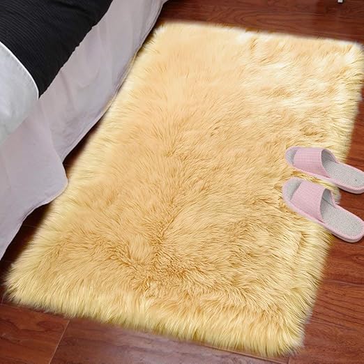 BABY BLUE Faux FUR area Rug 5/' x 7/' washable nonslip MADE IN USA