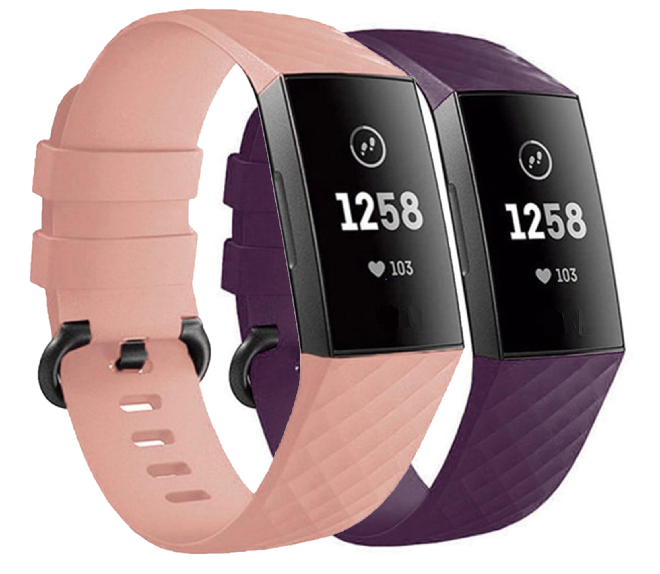Panda Bobo Strap Compatible for Fitbit Charge 3/Fitbit Charge 4, Adjustable Classic Replacement Silicon Wristband (Small, Twin Pack - Pink + Purple)