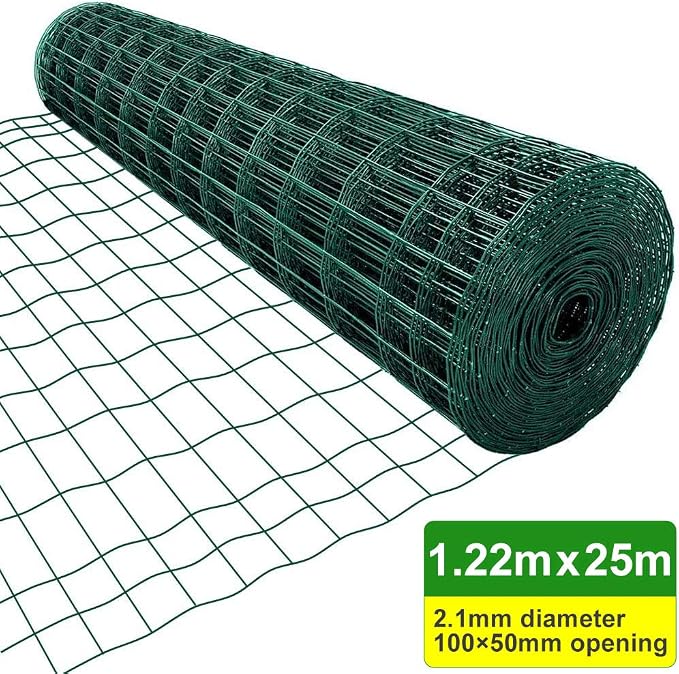 Malla Hexagonal Amagabeli (1.22m X 25m) | Alambre 0.8mm, Verde PVC, Para Jardín, Gallinero, Protección De Cultivos