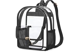Missnine Clear Backpack Stadium Approved, Heavy Duty PVC Mini Clear Bag with Leather Trim for Concert, Sport Events, Daily, Black