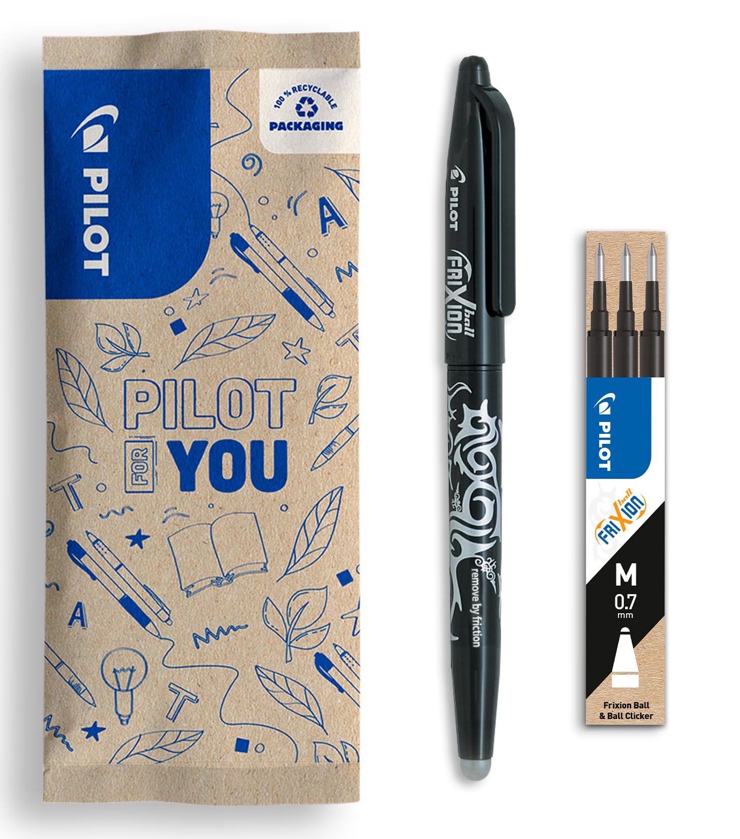 Flow Pack FriXion Ball 07 X1 Black - Set of 3 Refills Black