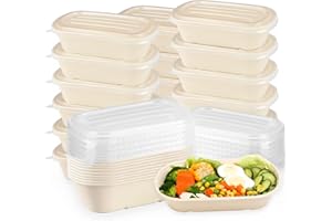 Cheardia 50 Pack Take Out Food Containers with PP Lid, 23 oz Disposable Cardboard Meal Prep Containers Bagasse Paper Bowls Soup Serving Bowls for Salad, Leftovers