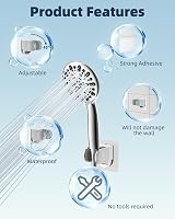 Hibbent Chrome Shower Head Holder Nail Free Wall Mount Adjustable 45° view 2