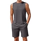 Ekouaer Men's Pajamas Set Workout Tank Top Pjs Sets with Shorts 2 Piece Soft Sleeveless Casual Sleep Shirts Loungewear S-XXL