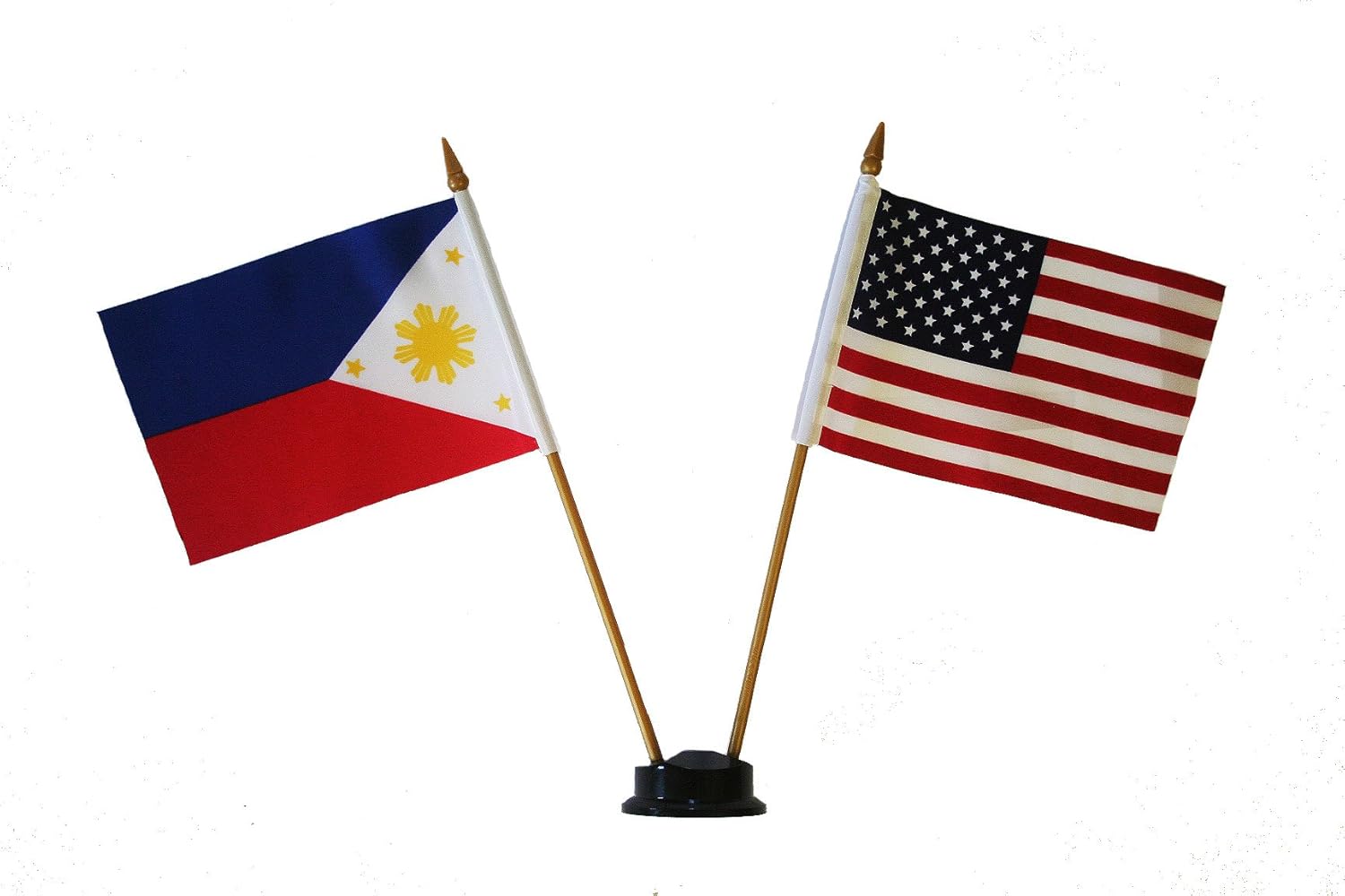 USA & PHILIPPINES Small 4 X 6 Inch Mini Double Country Stick Flag Banner with BLACK STAND on a 10 Inch Plastic Pole New