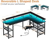 ODK L Shaped Gaming Desk with LED Lights & Power Outlets 168x120cm view 3