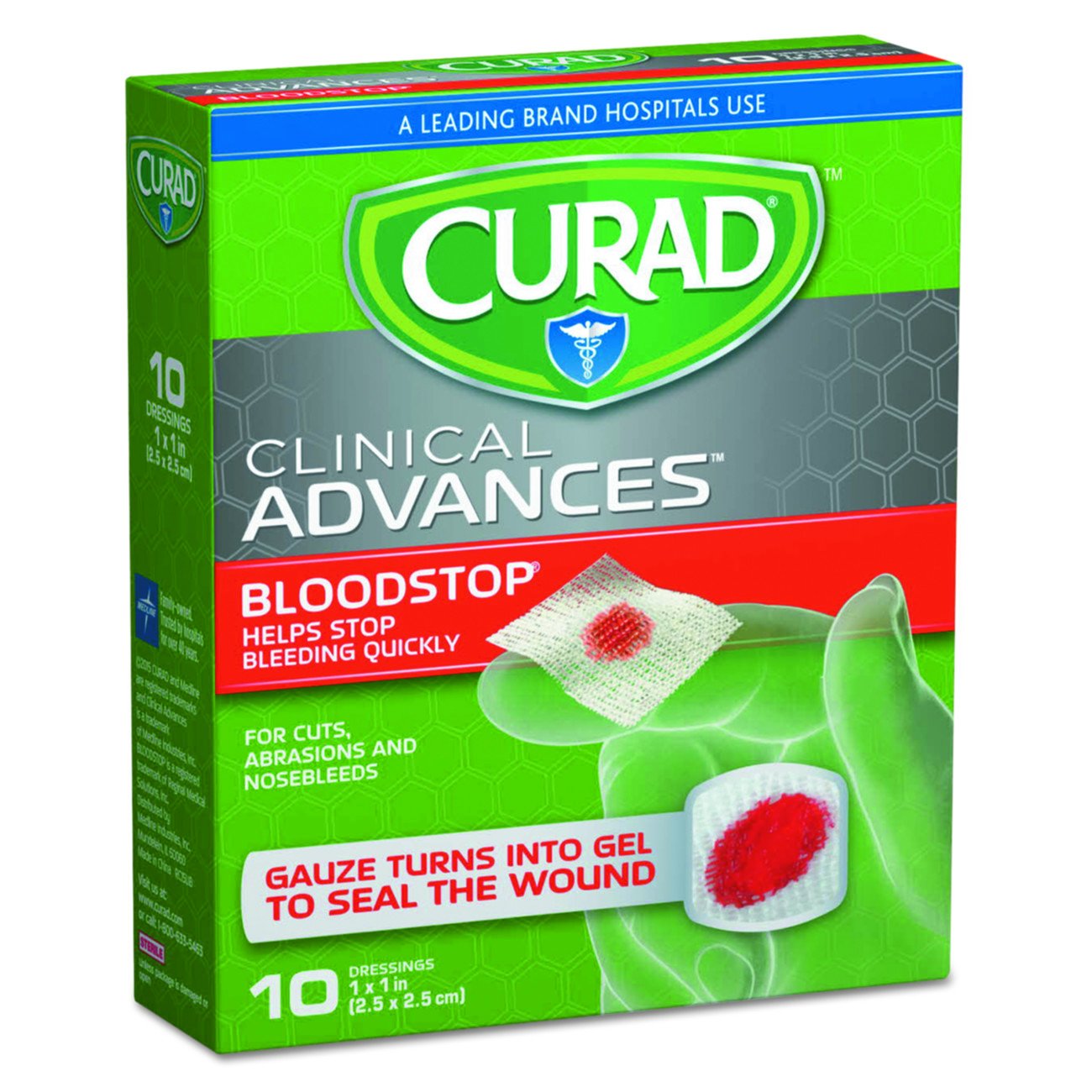Curad Bloodstop Hemostatic Gauze, Helps Stop Bleeding Quickly, 1" x 1