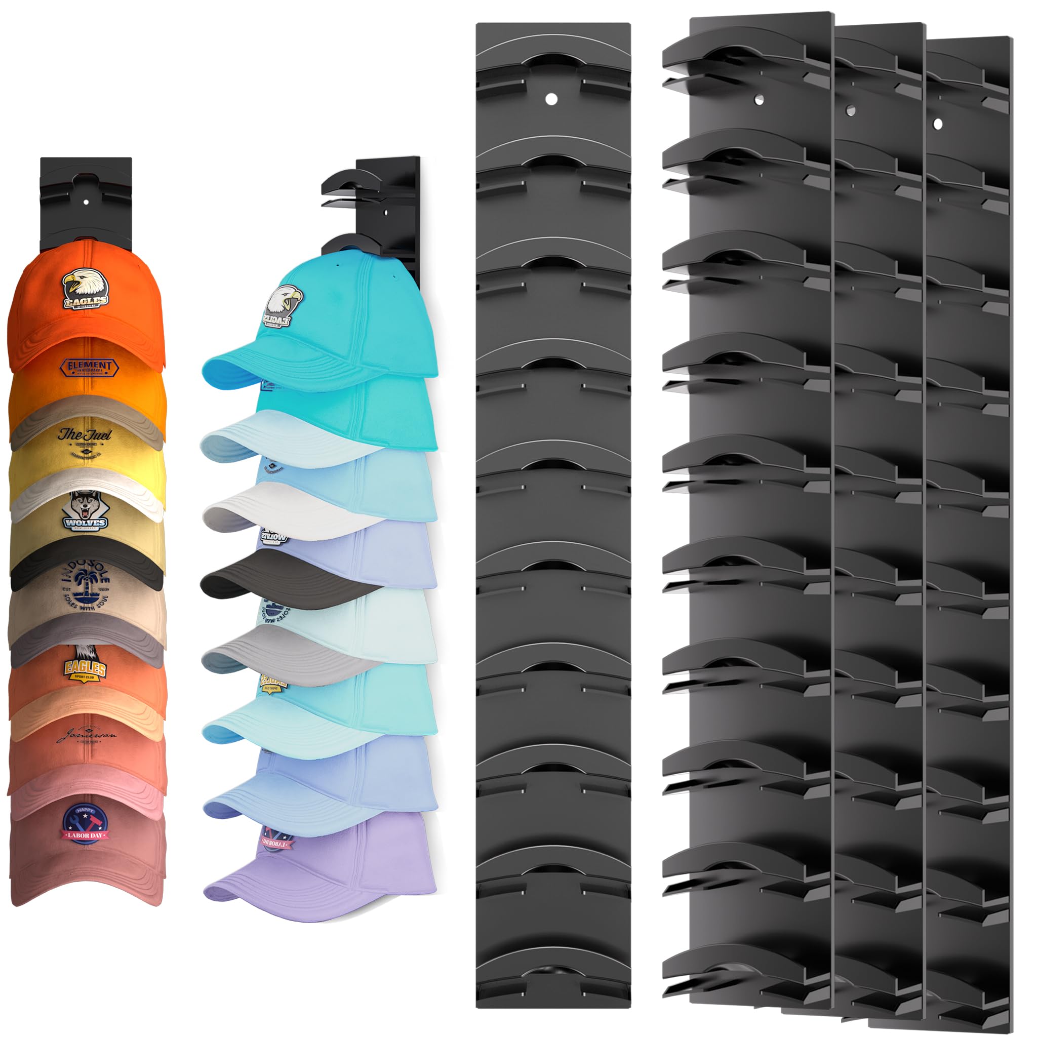 Photo 1 of Hat Organizer for Baseball Caps 4Pack, Hat Rack for Wall with Strong Adhesive Hold up to 40 Hats, Hat Hanger Holder Display for Door Closet, Cap Organizer Storage Multilayer Two Mounting Option(Black)
