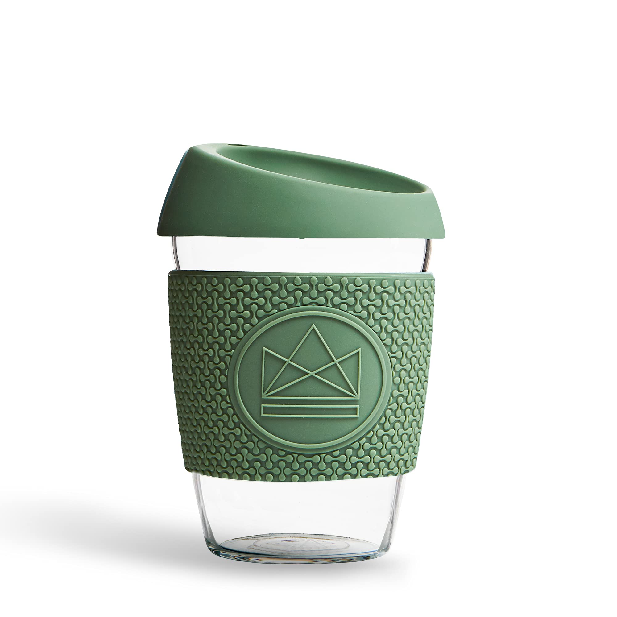 Neon Kactus Glass Coffee Cup | Reusable Glass Cup with Lid for Home or On The Go | Portable Coffee Cup | for Hot & Cold Drinks | Durable, Non-Permeable, Non-Slip, Splash-Proof | Happy Camper, 12oz