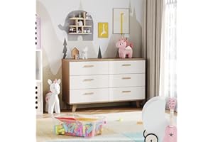 HAYIODDA White Dresser 6 Drawer for Bedroom, White Nursery Dresser, 6 Drawer Baby Kids Dresser for Bedroom with Solid Wood Handles & Pine Wood Legs