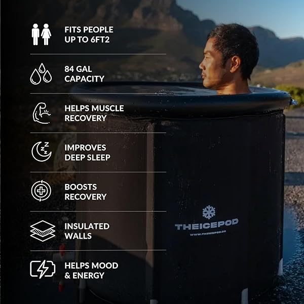 THE POD COMPANY STANDARD ICE BATH TUB, 84 GALLON COLD PLUNGE TUB WITH COVER LID, PORTABLE INFLATABLE ICE PLUNGE TUB FOR ADULTS, SIDE DRAIN, CHILLER COMPATIBLE (REQUIRES CONVERSION KIT)