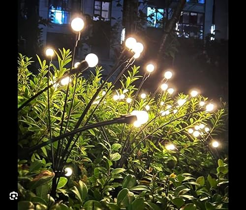 Solar Firefly Lamp Stake Lights 10 LEDs 2 Pack, Outdoor Garden Waterproof Decorations for Party Garden Landscape Lighting, Warm White