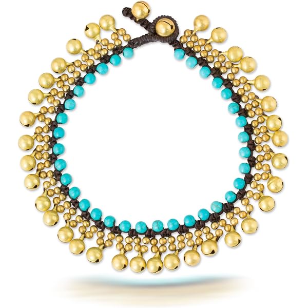 Infinity Turquoise Anklet Bracelet With Bell Stone Handmade Brass