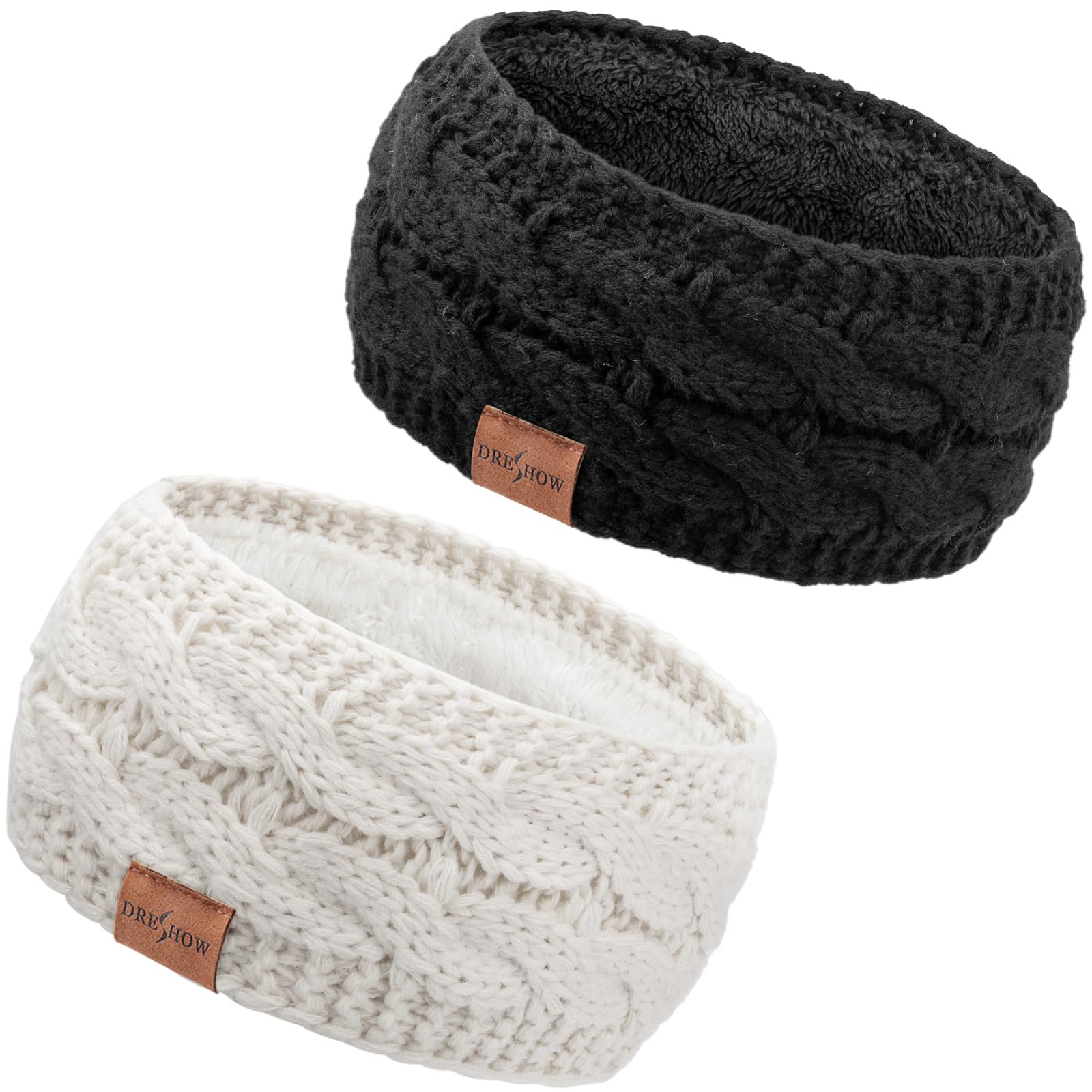DRESHOW Women Warm Knitted Headband Cold Winter Ear Warmer Elastic Crochet Head Wraps Thick Fleece Lining Hair Bands