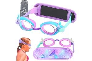 Vvinca Kids Swim Goggles with Fabric Strap No Tangle Pain-Free, Anti-Fog Swimming Pool Goggle No Leak for Toddlers Girls Boys