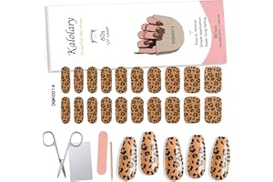 20PCS Gel Nail Polish Strips Kalolary Brown Cow Pattern Self-adhesive Nail Wraps Stickers Waterproof Gel Polish Decals with Nail File Scissor and Stick for Nail Decor (UV/LED Lamp Required)