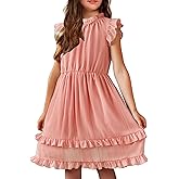 Arshiner Girls Summer Dresses Ruffle Sleeve A-Line Sundress Casual Elegant Dresses