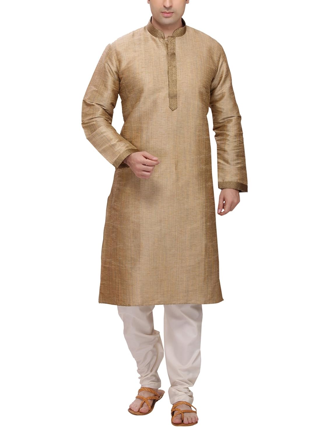 rg designers men's cotton silk gold kurta pyjama set