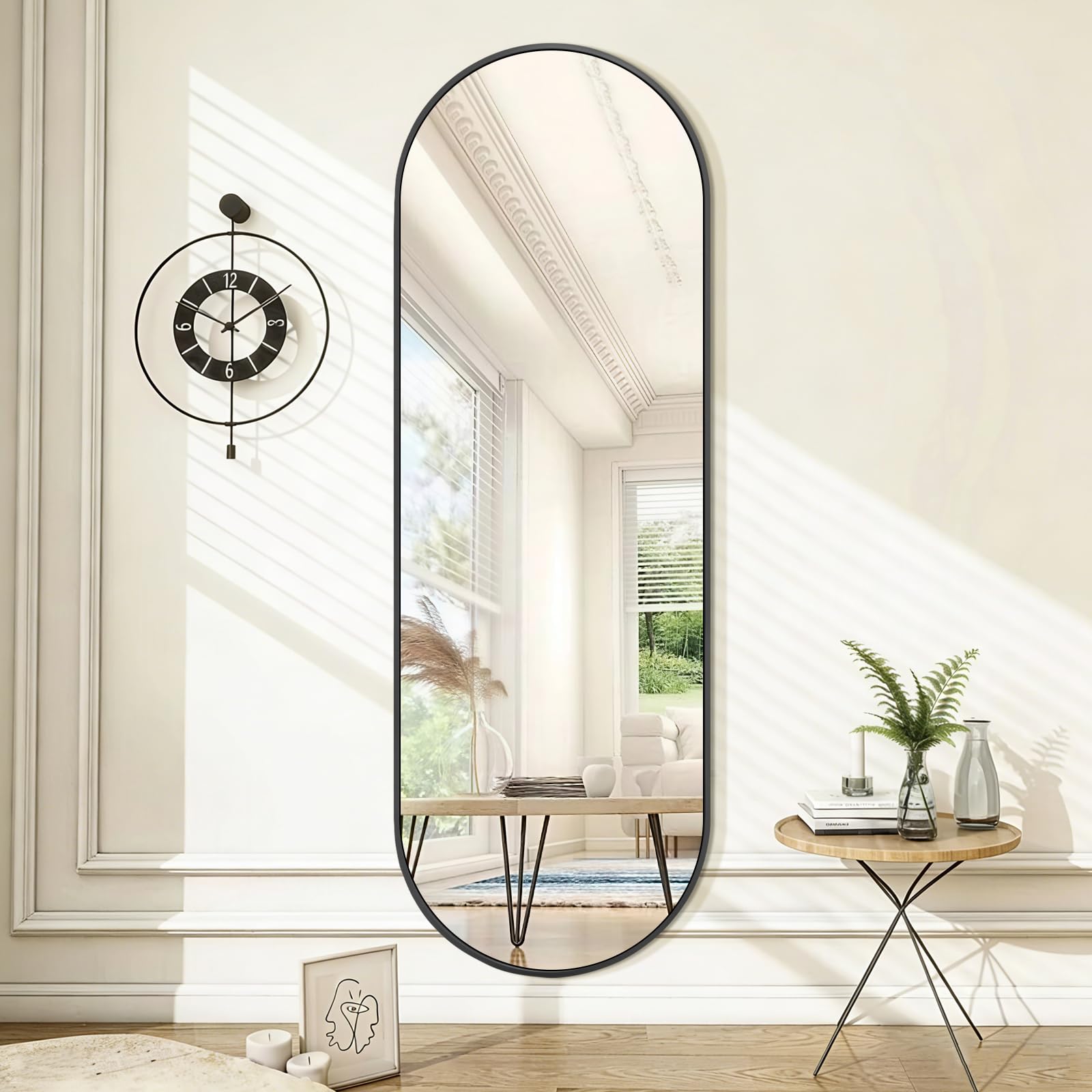 Photo 1 of ***FINAL SALE/NO RETURN, VIEW NOTES*** Niccy 65"×22" Oval Full Length Mirrors, Long Wall-Mounted Mirror with Aluminum Frame, Large Body Mirrors for Living Room, Explosion-Proof Hanging Wall Mirror for Bathroom Bedroom Entryway Decor, Black