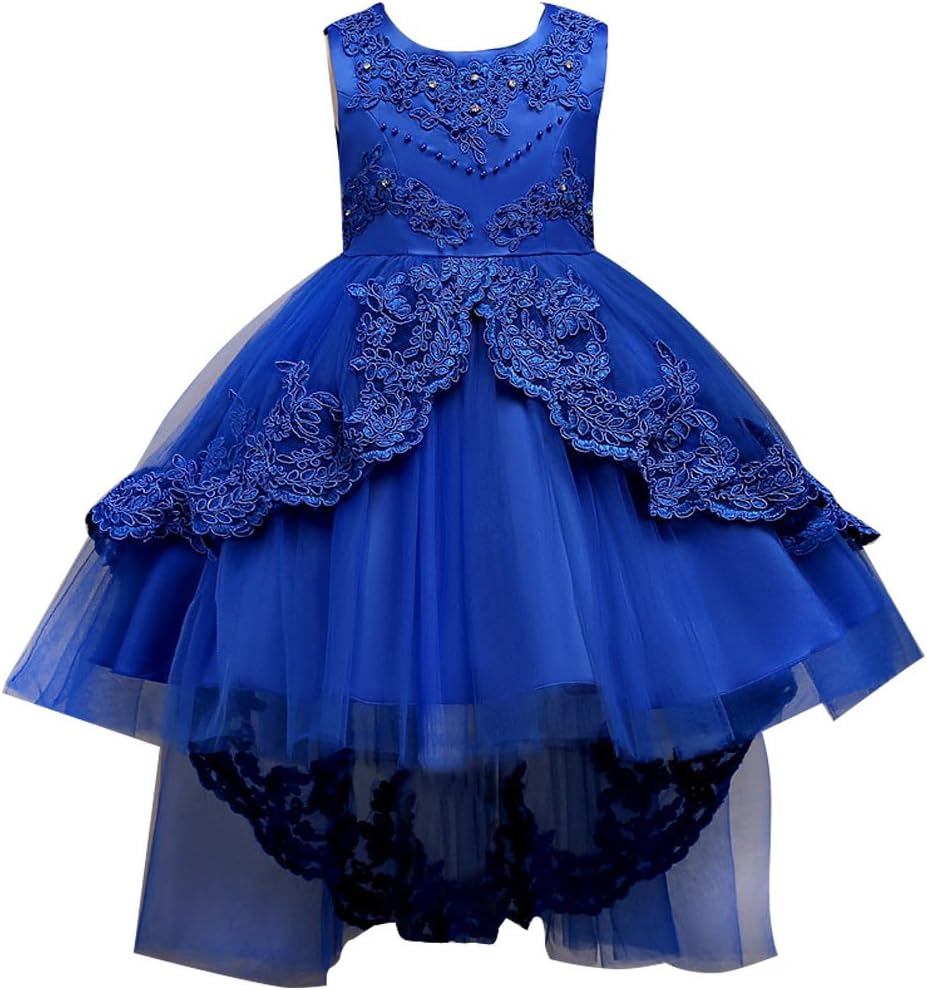 EFOFEI Girls Floral Lace Wedding Princess Hi Low Tutu Glitter Pageant Flower Dress