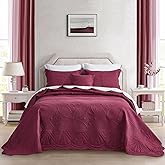 DaisyHuang Oversized Bedspread - King Size Bedding Cover - Modern & Contemporary Coverlet Set, Real Stitching, Reversible, Lightweight, 5 Piece, Burgundy