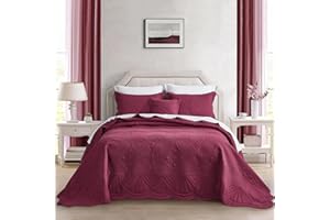 DaisyHuang Oversized Bedspread - King Size Bedding Cover - Modern & Contemporary Coverlet Set, Real Stitching, Reversible, Lightweight, 5 Piece, Burgundy