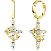 Hitlinker Moissanite Sterling Silver Cross Earrings for Women Huggie Drop Hypoallergenic Lightweight Earring Set