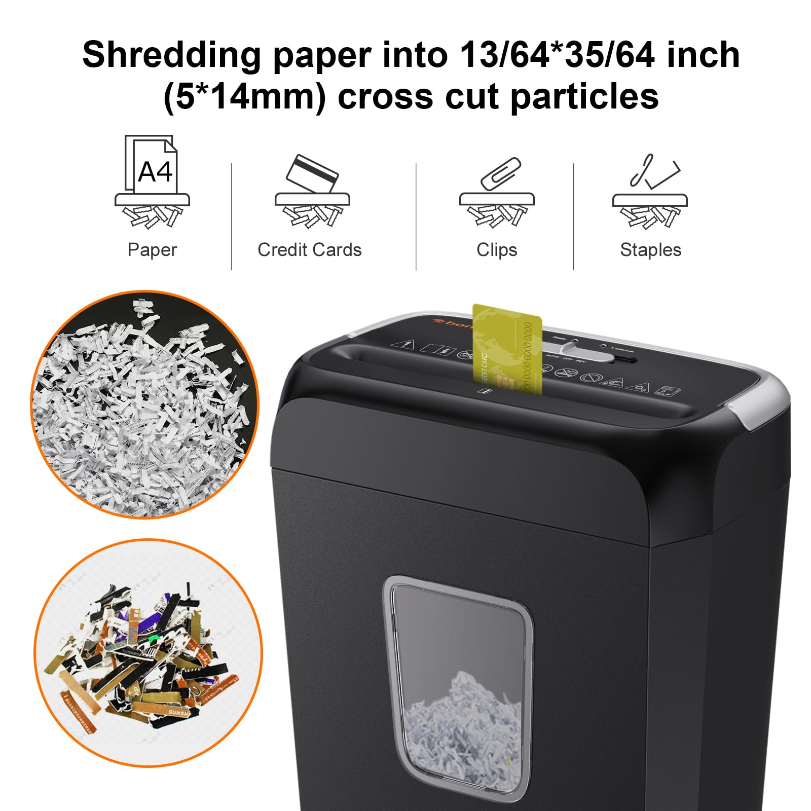 Bonsaii 6 Sheet Cross Cut Paper Shredder, Compact Shredder for Home & Small Office Use, Shreds Credit Cards, Staples, and Clips, Portable Handle Design, 13L Bin (C237-B Upgrade Version)