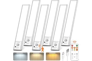 LENOMA Under Cabinet Lighting with Remote Control,USB Rechargeable 180 Lumen Motion Sensor Light Indoor,Magnetic Wireless Under Counter Light,3 Color Dimmable Closet Lights for Kitchen, Pantry, Stair, 6 Pack