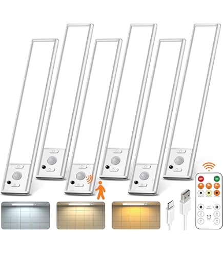 6 Pack Under Cabinet Lighting Wireless, 68 LED Rechargeable Battery Motion Sensor Light Indoor, Stick On Magnetic Closet Lights, Under Counter Lights For Kitchen, Stairs, Warm 16 In - View #5