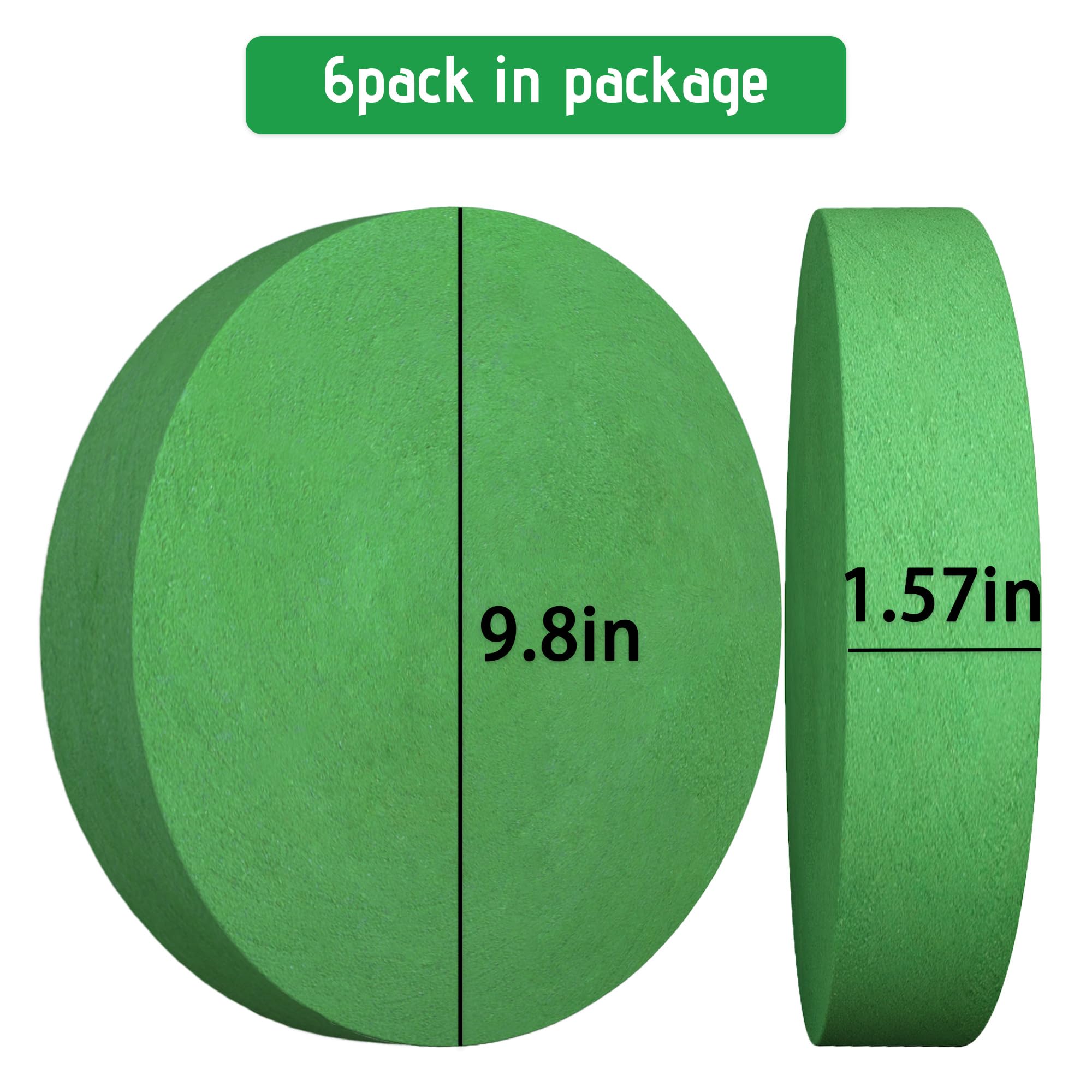 Max Shape 6 Pcs Floral Foam Round Blocks, Large Wet and Dry Green Foam for Artificial and Fresh Flower Arrangement,Flower Foam Blocks for Wedding Party Decorations (9.8 Inch)