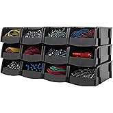IRIS USA Stackable Storage Bins Open Front, 12 Pack, Plastic Hanging Organizer Caddy Basket for Hardware Crafts, Small Parts,