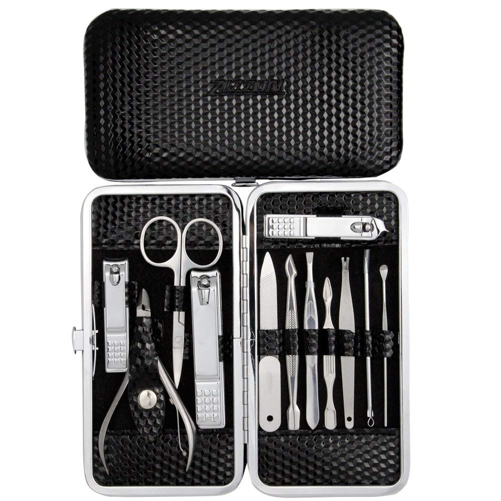 ZIZZON Manicure, Pedicure Kit, Nail Clippers Set of 12Pcs, Professional Grooming Kit, Nail Tools with Luxurious Travel Case : Beauty