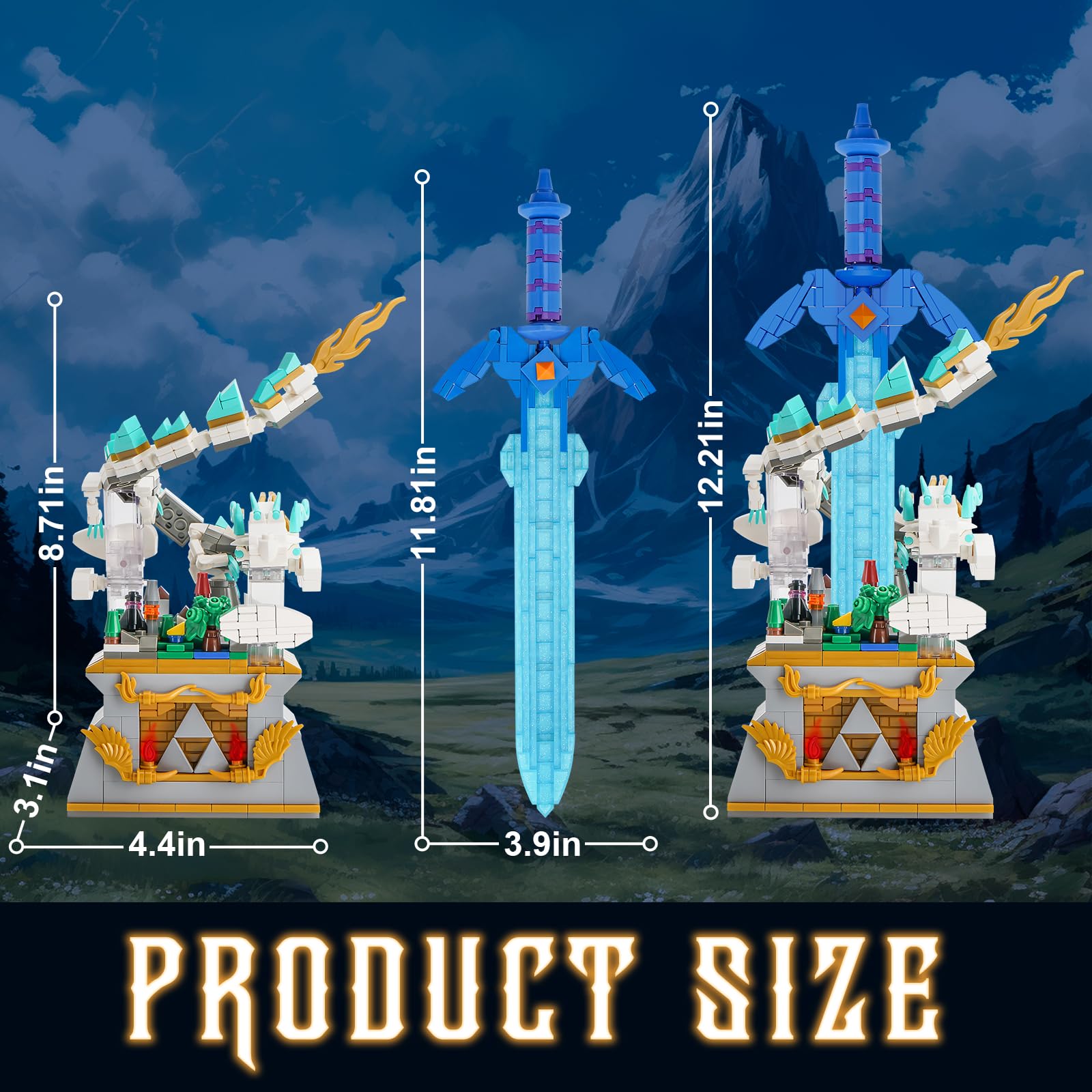 Sillbird Master Schwert Baukasten mit Drache, Hyrule Sammlung Display Modell für Spielefans, leuchtender Klemmbausteinen Meisterschwert, Ideen Geschenke für Kinder ab 8 Jahren (677 Stück) 9
