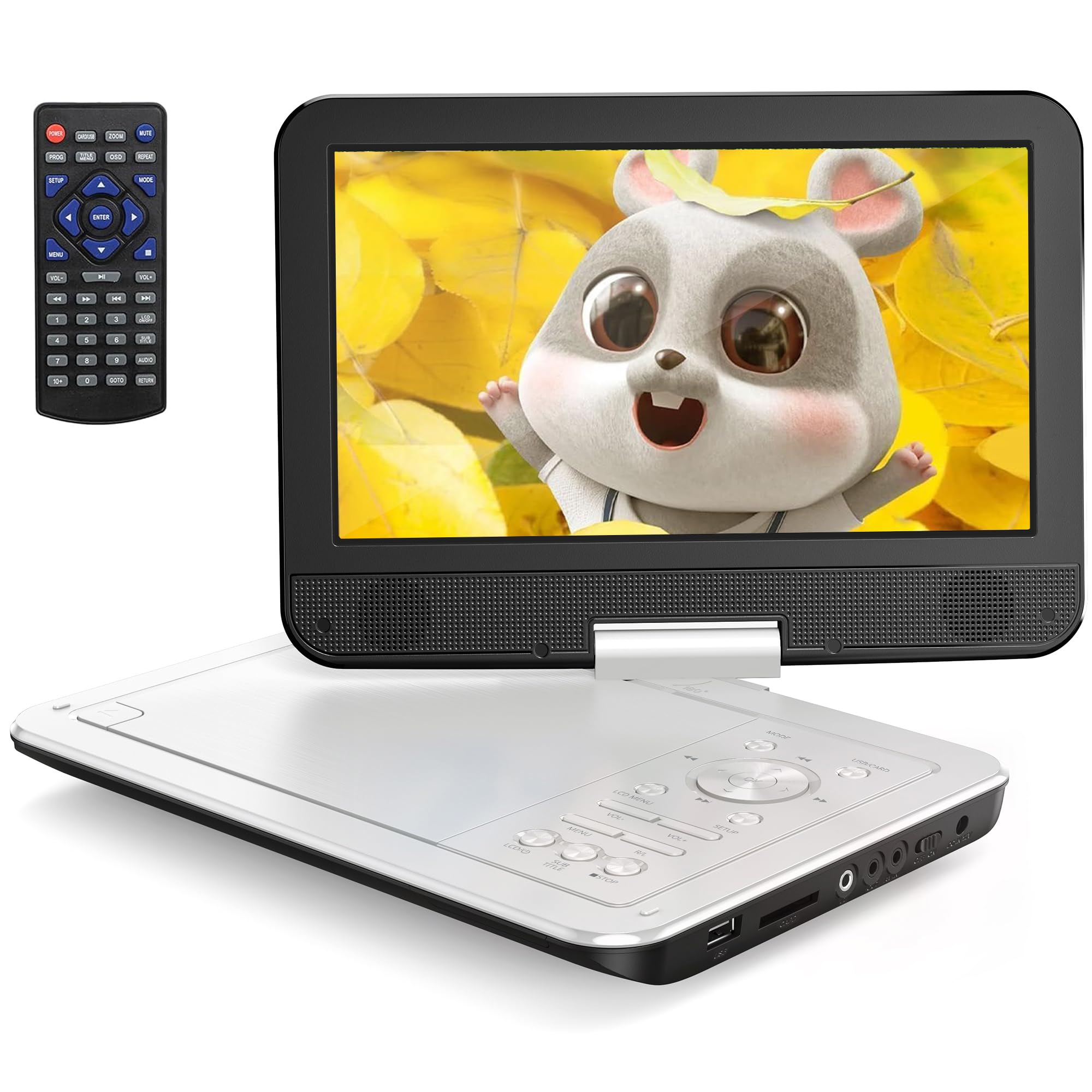 Yoton 12.5" Portable DVD Player with 10.5" HD Swivel Screen for Car and Kids, Built-in Battery, Earphone/AV-IN/AV-OUT/USB/SD Card/TV Sync and VCD/MPG/JPEG Formats(Not Support Blu-ray) (White)