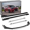 Xotic Tech Front Bumper Lip Chin Spoiler+ 2.2M Side Skirt Winglets Diffusers+ Adjustable 10"-13" Support Rod Universal Fit Most Vehicles, Carbon Fiber w/White