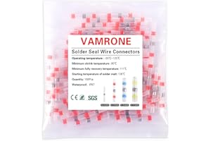 VAMRONE 100PCS Waterproof Solder Seal Wire Connectors AWG 22-18, Red Heat Shrink Butt Connectors Terminals Solder Sleeve Wire Splice Connector for Marine Boat Wire Joint