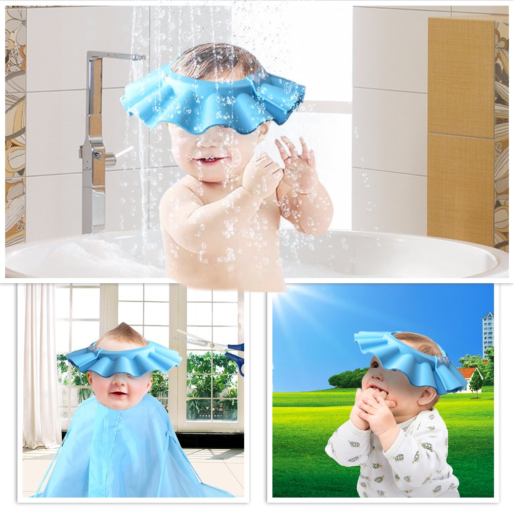 HOOYEE Safe Shampoo Shower Bathing Protection Bath Cap Soft Adjustable Visor Hat for Toddler, Baby, Kids, Children (Blue) : Baby