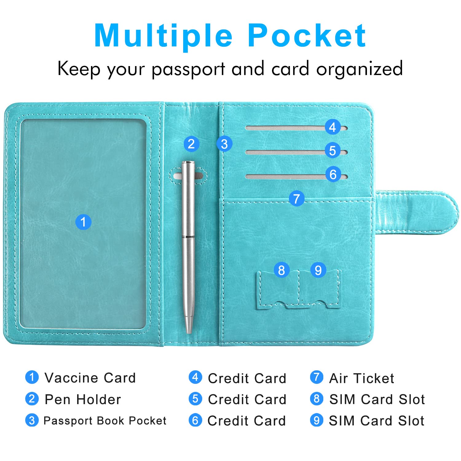 ACdream Passport and Vaccine Card Holder Combo, Cover Case with CDC Vaccination Card Slot, Leather Travel Documents Organizer Protector, with RFID Blocking, for Women and Men- Coconut tree