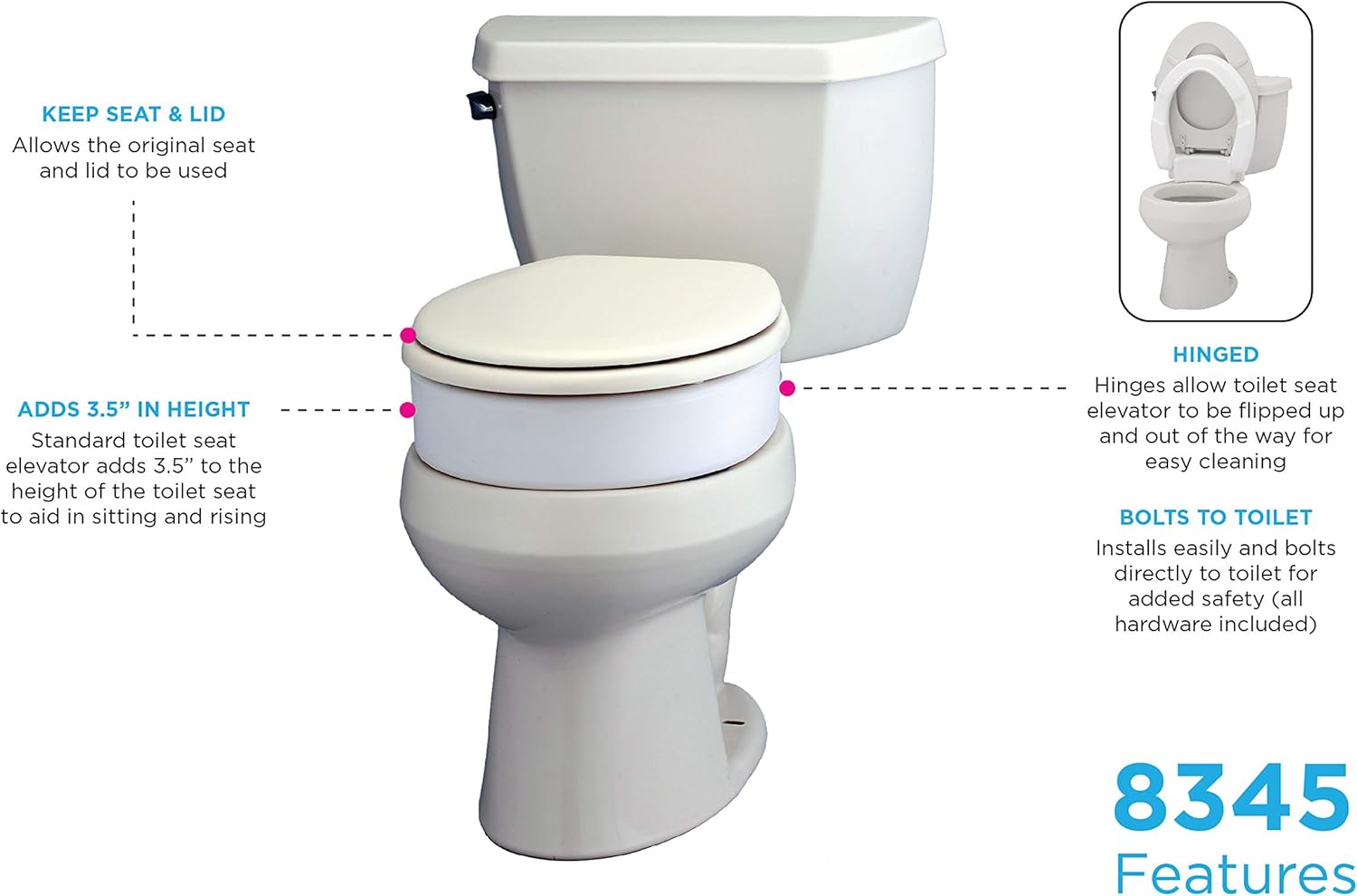 NOVA Hinged Toilet Seat Riser, Lift Up and Down Raised Toilet Seat (For Under Seat), For Standard Seat: Health & Personal Care