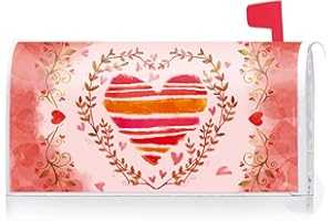 Texupday Happy Valentine's Day Love Heart Decoration Mailbox Cover with Magnetic Strip Holiday Mailbox Wraps Post Letter Box Cover Standard Size 21" X 18" for Garden Outdoor Yard Decor