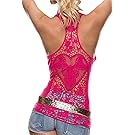 Sidefeel Women Crochet Lace Back Tank Top Clubwear Medium Rosy