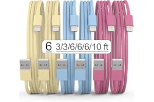 ZHULIANG iPhone Charger [Apple MFi Certified] 6Pack(3/3/6/6/6/10 FT) iPhone Charger Cord Lightning Cable Fast Charger Compatible iPhone 14 13 12 11 Pro Max SE XR XS X 8 7 6 (Light Color)