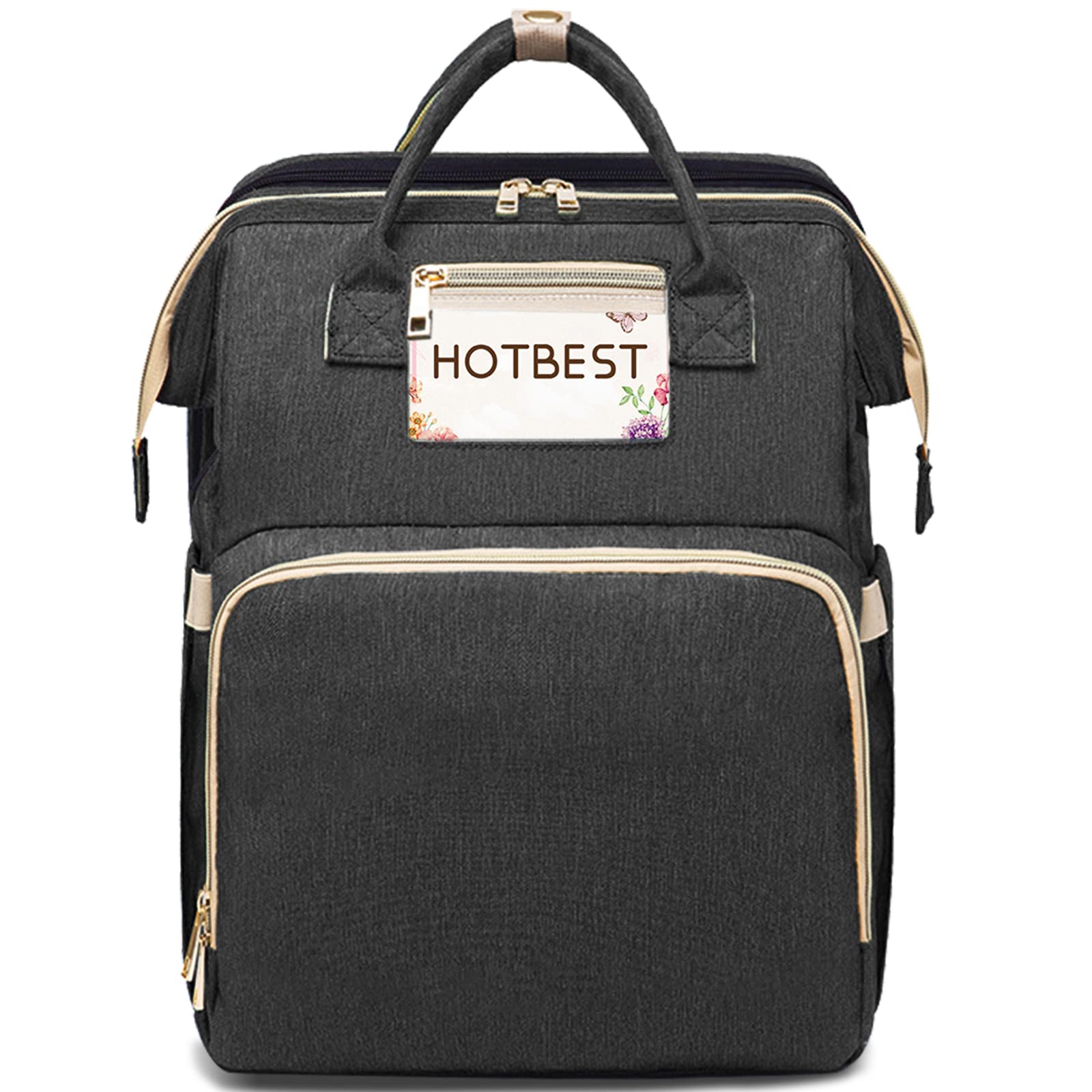 HOTBEST Diaper Bag Backpack with Changing Station, Baby Essentials Travel Tote Multi function Waterproof Bag, Stroller Straps & USB Port, Unisex Stylish Back Pack for Moms Dad - Black B Image