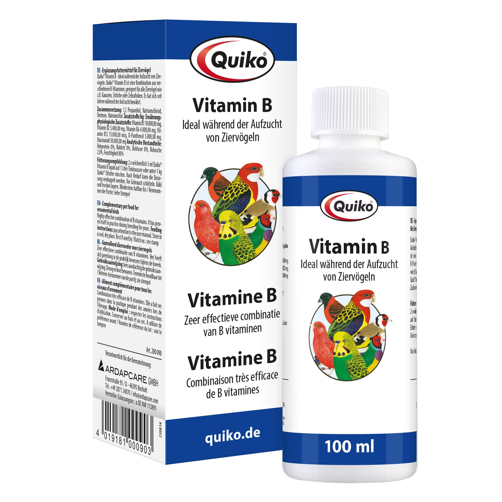 Quiko Vitamin B 100 ml - Highly Effective Combination of B Vitamins for pet Birds and Racing Pigeons - for the Prevention of Growth and Nervous Disorders