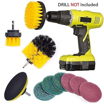QY 3 Stück Drill Brush + 7 Stück Scheuerschwamm Reinigung Kit - Bohrmaschine Bürstenaufsatz power scrubber für Auto, Küche, B